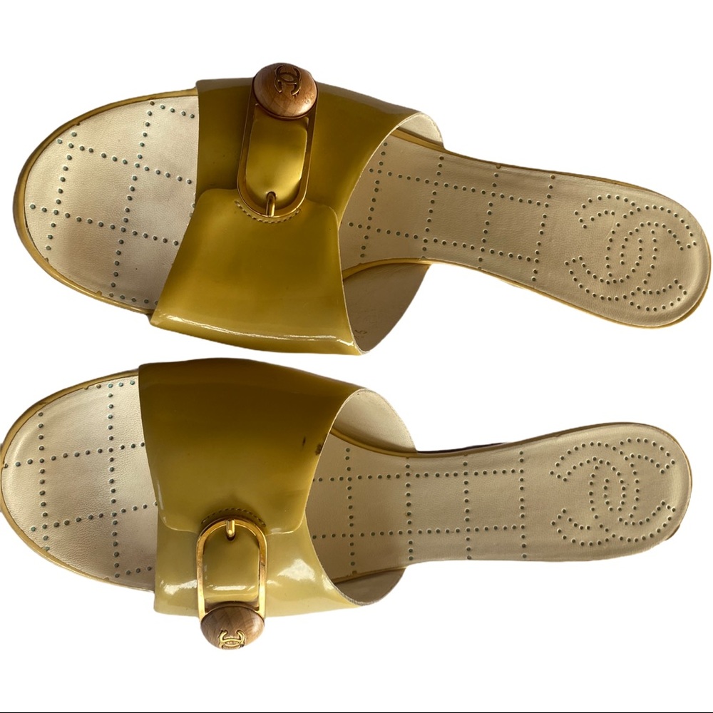 Chanel Perforated Leather CC Wooden Sandals Mules